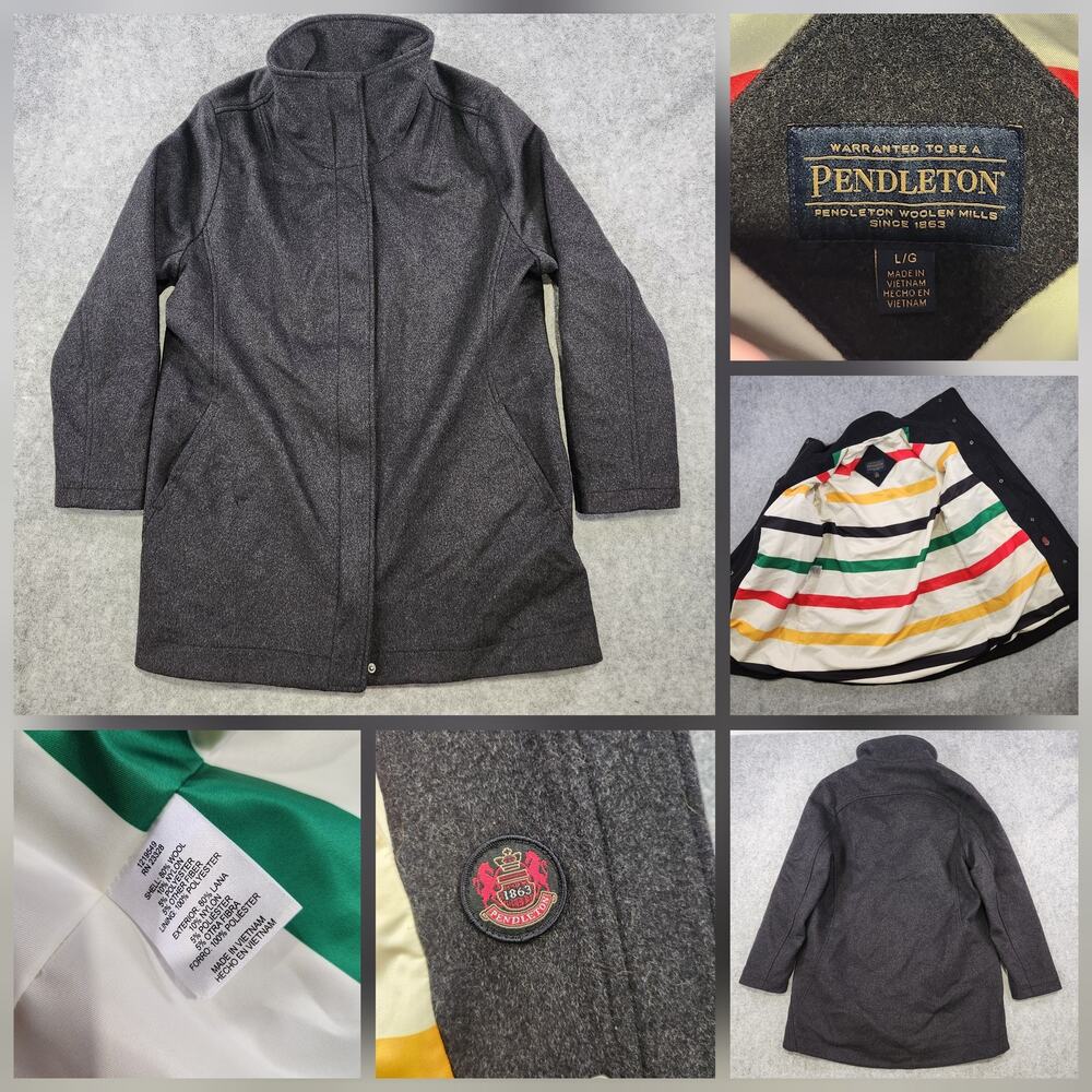 Pendleton Hudson Bay Wool Blend Car Coat Womens‎ L Large Collar Lined Jacket